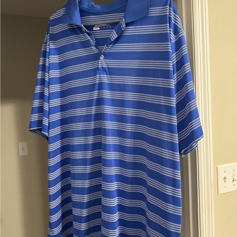 Nike Blue and White Striped Polo Shirt